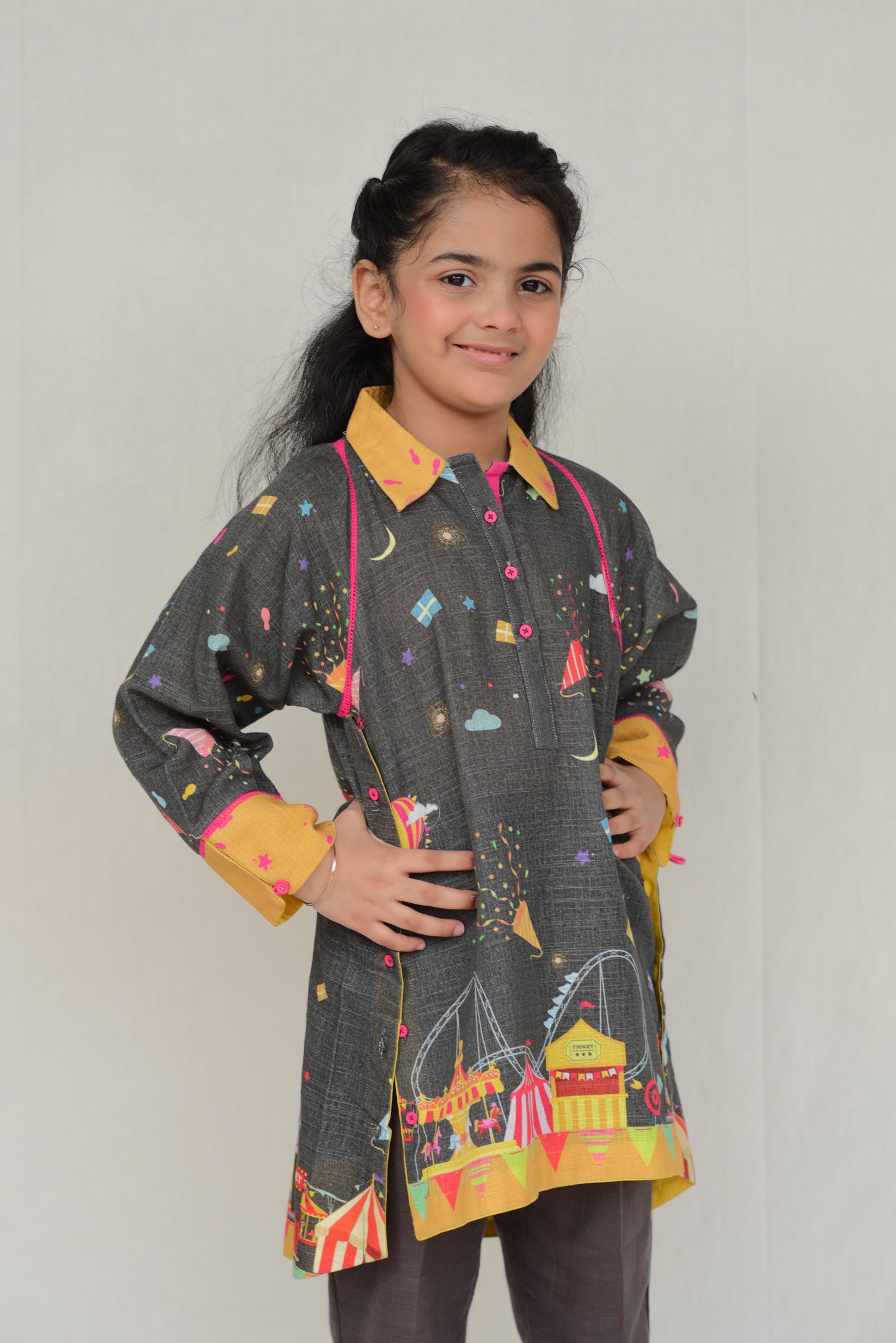 Enchanting Carnival-Themed Kids Kurta Set with Bold Colors and Patterns