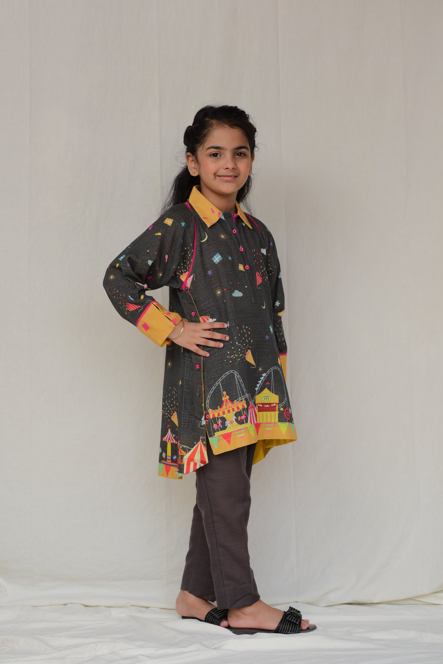 Enchanting Carnival-Themed Kids Kurta Set with Bold Colors and Patterns