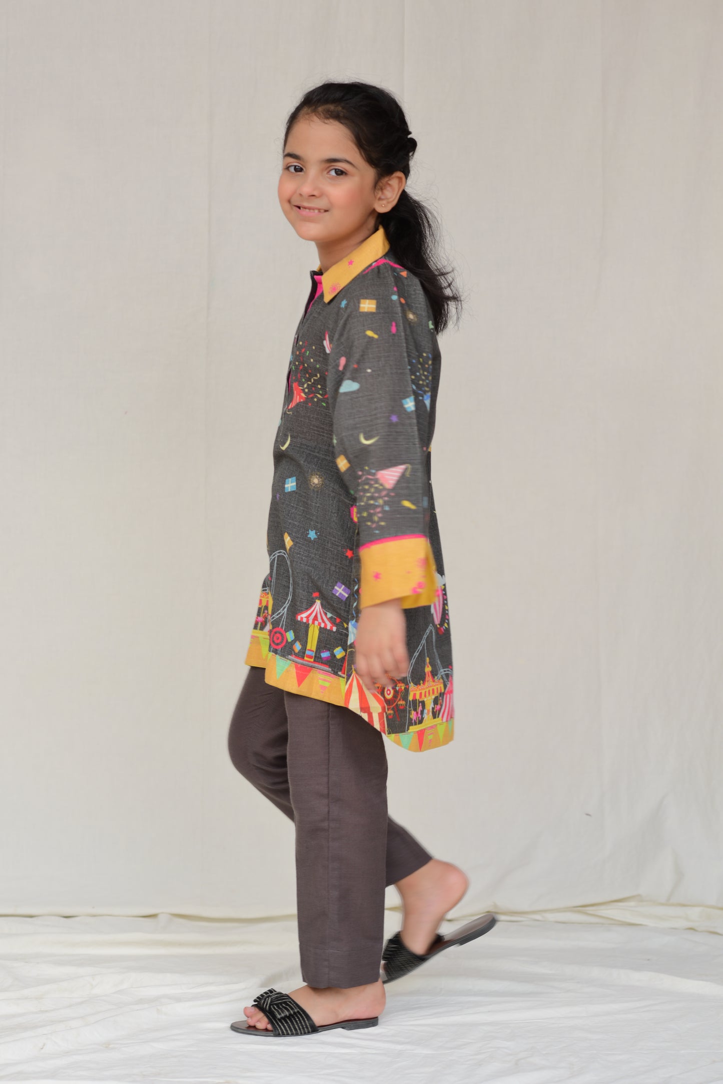 Enchanting Carnival-Themed Kids Kurta Set with Bold Colors and Patterns