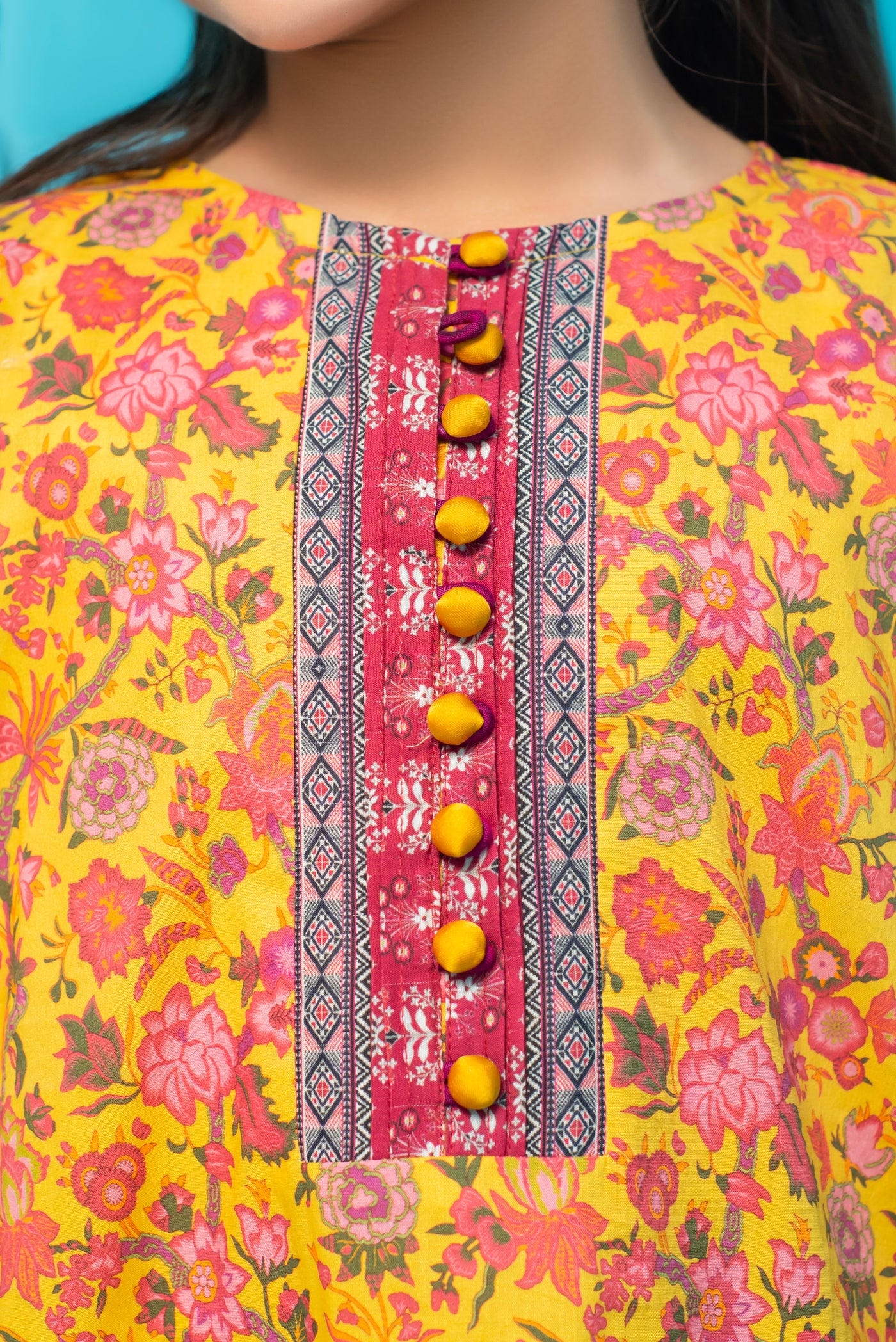 Vibrant Yellow Floral Kurti for Girls with Intricate Pink Printing Ready To Wear