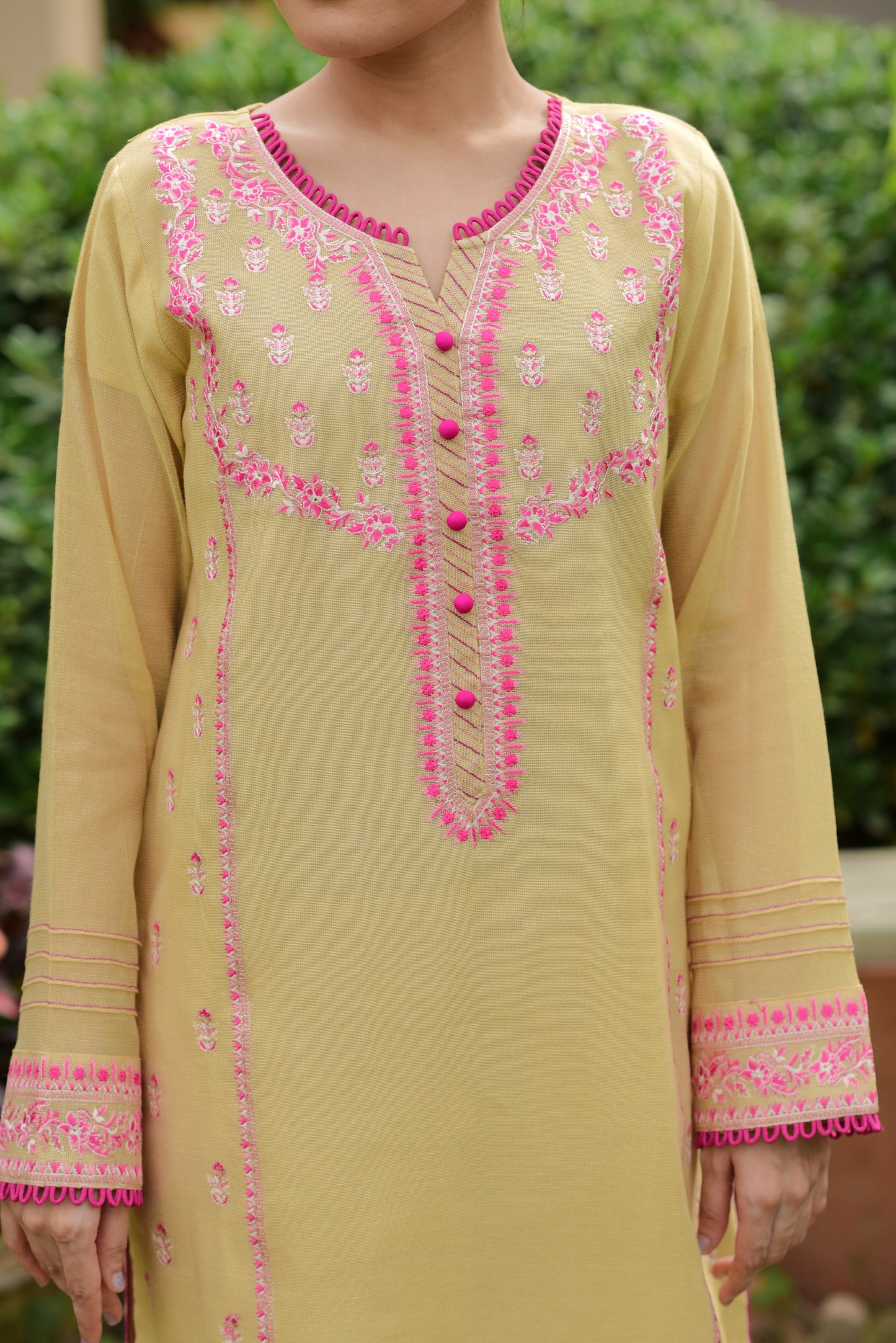 camel and pink embroidered