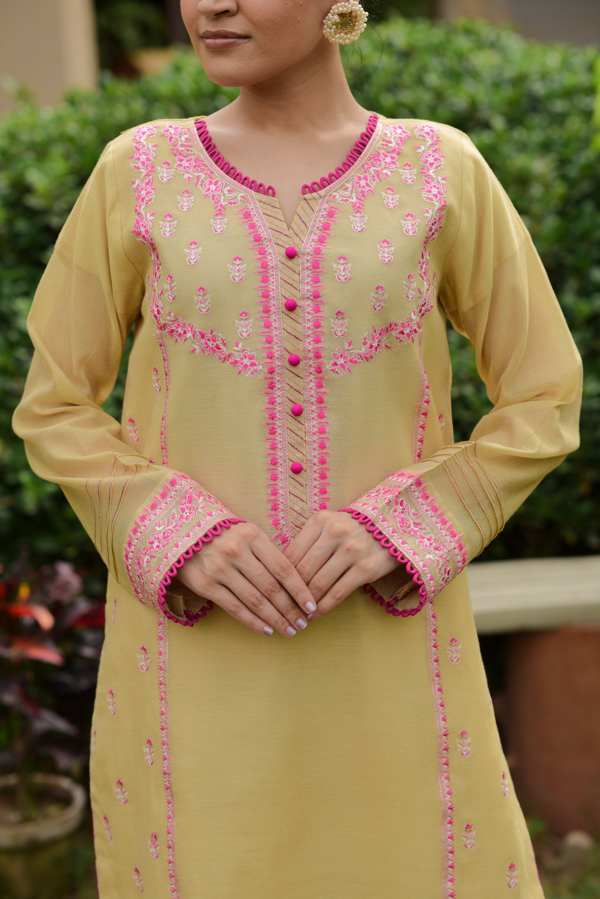 camel and pink embroidered