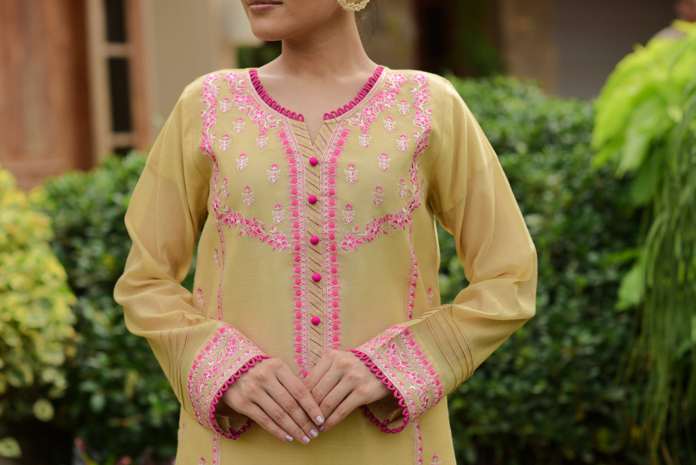 camel and pink embroidered